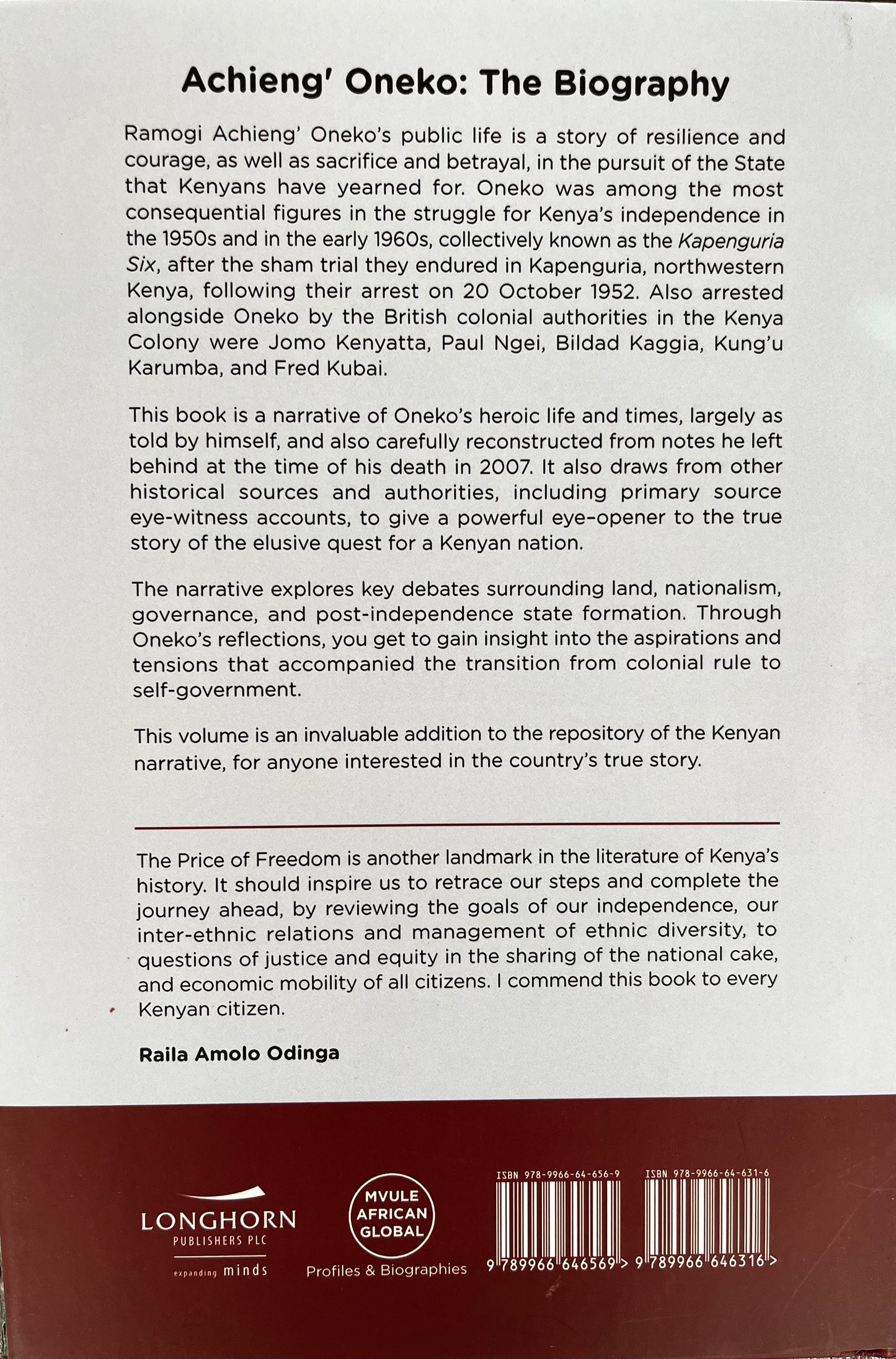 The price of Freedom Acheing Oneko the biography with Barrack Muluka
