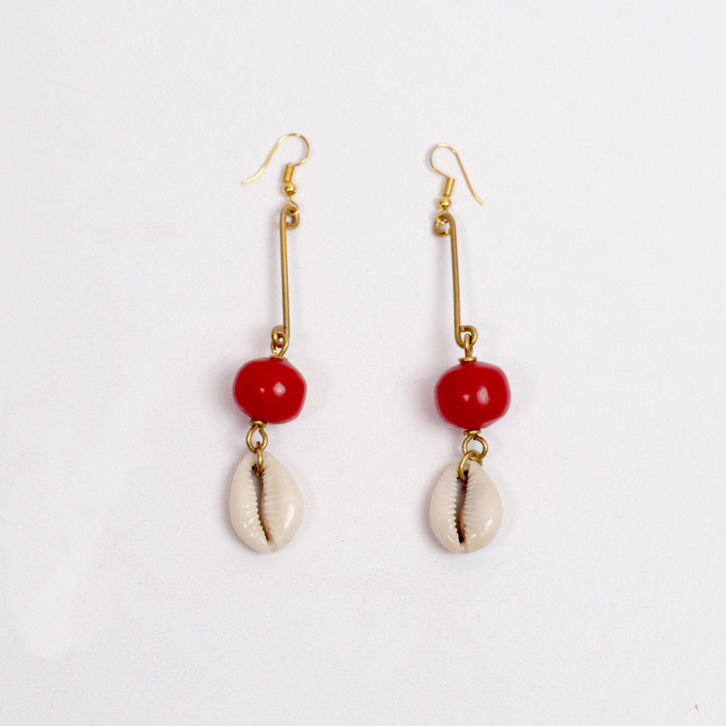 Tribal Earrings (Red Amber & Cowrie Shell)