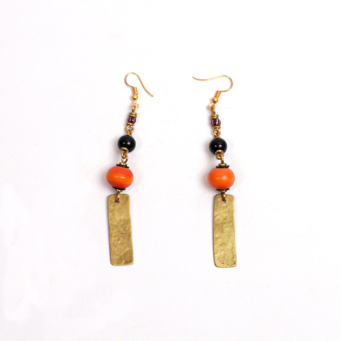 Tribal Earrings (Brass,Red Amber & Beads)