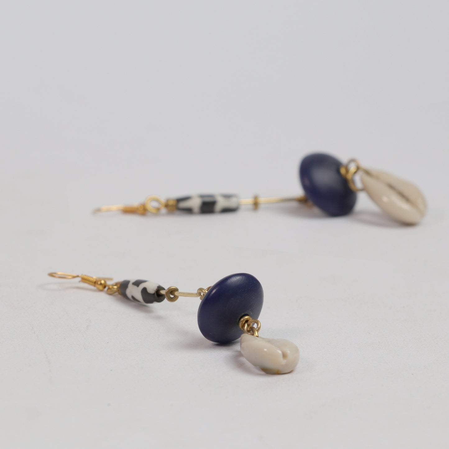 Tribal Earrings (Blue Bead & Cowrie Shell)